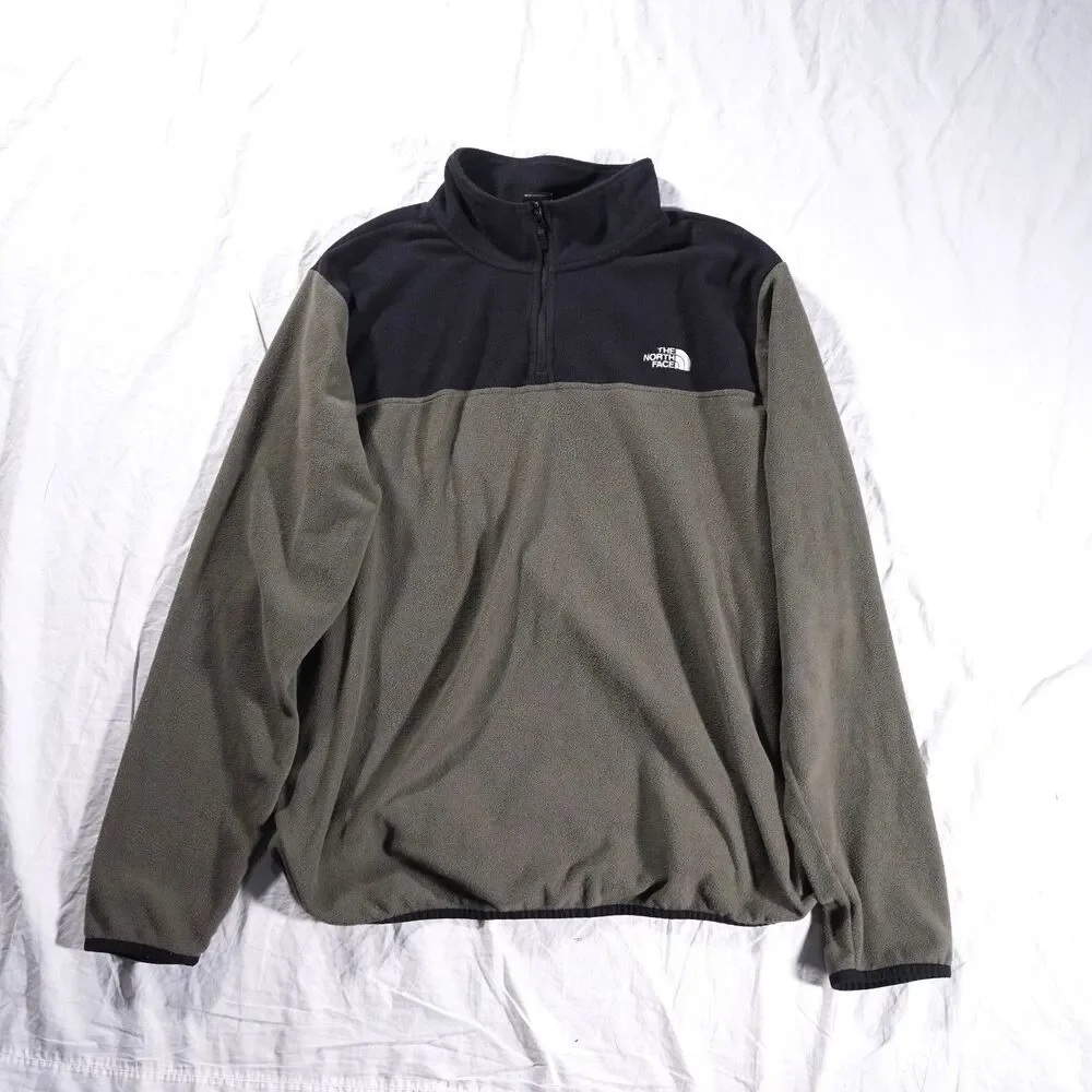 The North Face Quarter Zip Fleece Jacket Color Block Black Olive Mens XL